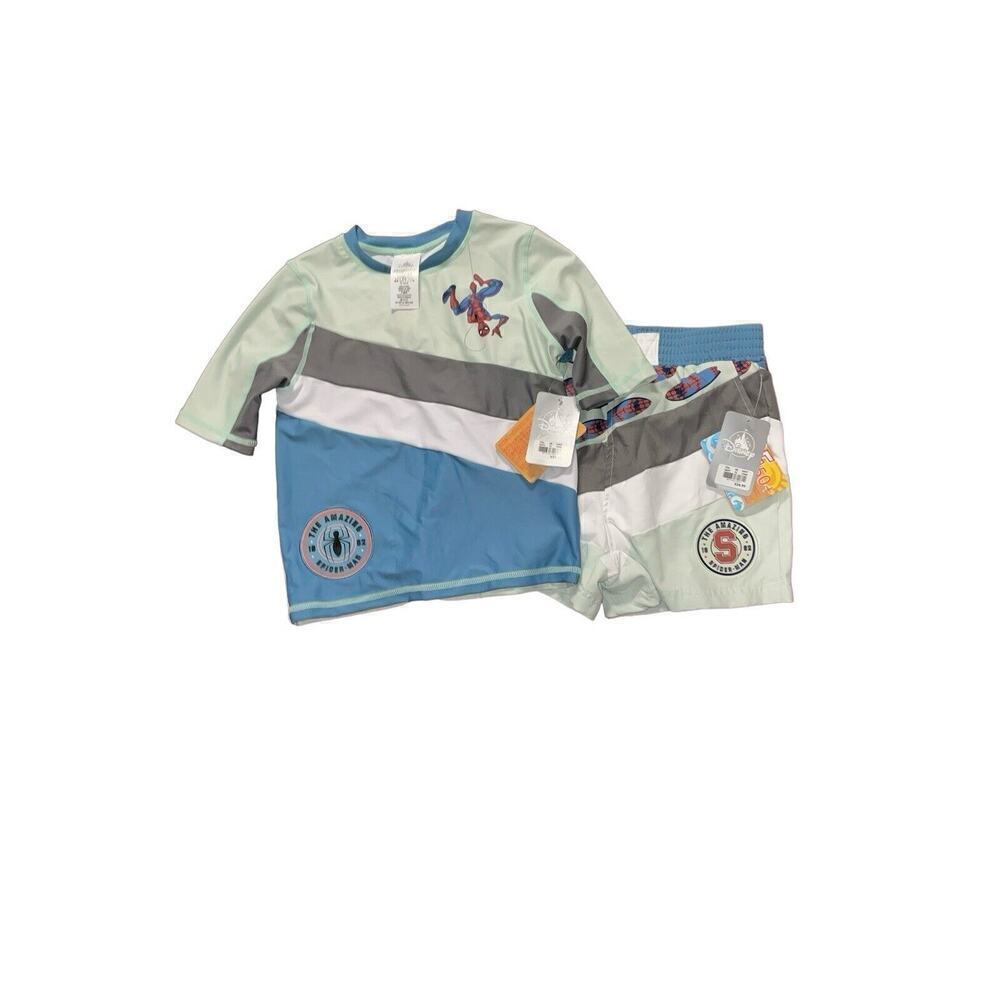 Disney Spider-Man Boys Swim Set Bundle Rash Guard and Trunk - Size 9-19 NWT